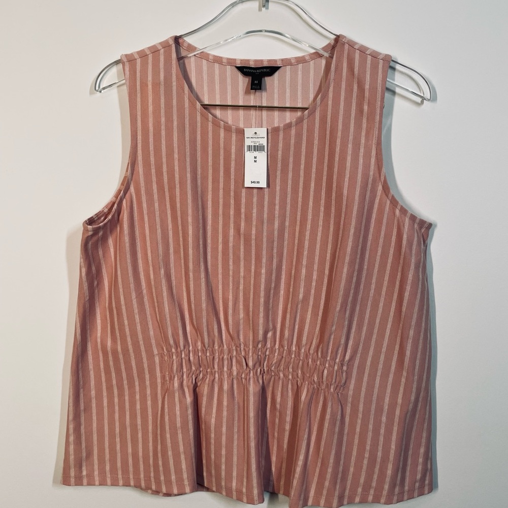 Banana Republic pink and off white striped tank top size M